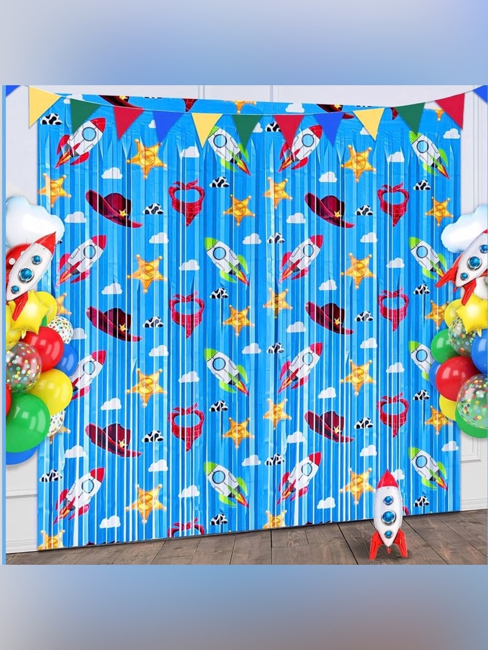 Kids Toy Story Birthday Party Backdrop Foil Curtain Fringe Set 2pcs
